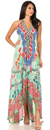 Image of Sakkas Lizi Womens Maxi High-Low Halter Handkerchief Long Dress Beach Party