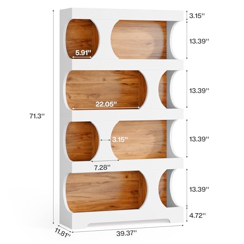 Image of Tribesigns 71 inch Tall Bookcase Set of 2, 4-Tier S-Shaped Bookshelf, Wood Decorative Storage Shelving, Modern Freestanding Display Shelves, Large Library Bookshelf Unit for Home Office, White & Brown