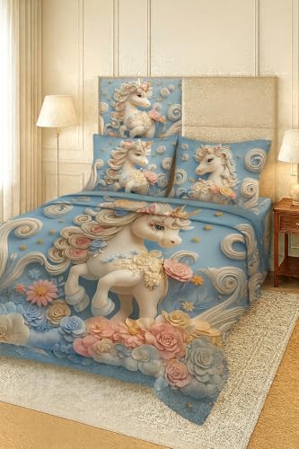Image of King Size 7D Digital Print Bedsheet - 350 TC Cotton, Kids Friendly Design, Soft & Breathable 180 GSM Fabric, Machine Washable, Gift-Ready Packaging. (108x108 Inches). (Unicorn)