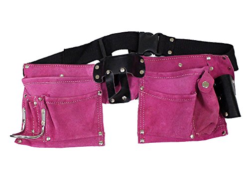 Pink 7-Pocket Double Tool Pouch with Heavy Duty Nylon Belt