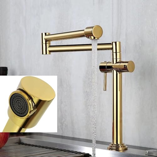 Robinet de cuisine en laiton doré chic avec mitigeur double commande moderne - 4
