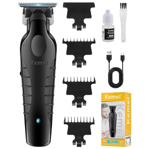 KEMEI 2299 Trimmer, Inalámbrico Maquina de Cortar Pelo Hombre, Cortadora de Pelo Profesional, Recortadoras de Barba Eléctricas, Recortadoras de Hoja en T con Espacio Cero y 3 Peines Guía (Negro B)