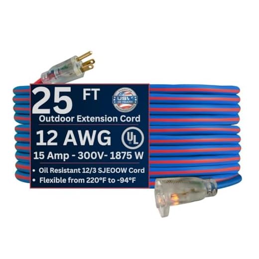 US Wire 99025 12/3 25-Foot SJEOW TPE Cold Weather Extension Cord Blue with Lighted Plug