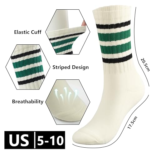 Image of BomKinta Striped Crew Socks Women - Retro Novelty Socks - Stretchy Casual Athletic Cotton Gifts Sock Size 5-10