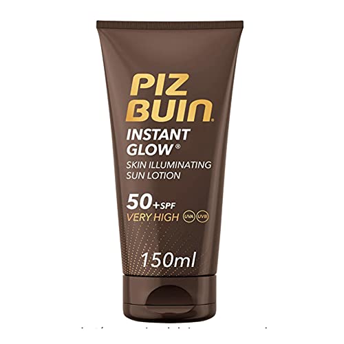 Piz Buin, Instant Glow Protector Solar en Loción SPF 50+, Protección Muy Alta, 150 ml