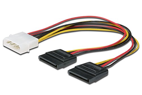 Digitus Cable de alimentación SATA Interno - Molex Macho de 4 Patillas a 2X SATA Hembra de 15 Patillas - Cable en Y - 0,2 m - Adecuado para SSD, Discos Duros o Unidades ópticas