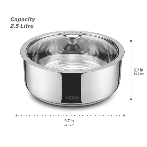 Image of MILTON Castella II Stainless Steel Roti Casserole | Double-Walled Insulated Food Server | Easy-to-Carry Hot Box for Kitchen | Chapati, Paratha Storage | Serving Casserole with Glass Lid | 2500 ml, Silver