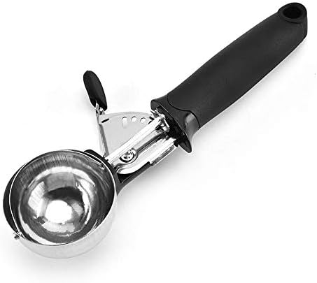 1 cuchara de utensilios duradera - gatillo de pulgar, plato de helado de acero inoxidable para control de porciones, adecuado para helado, puré de