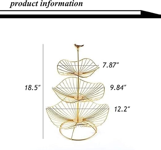LANDTOM 3-Tier Fruit Basket Stand Holder Decorative Iron Fruit Bowl Stand, Metal Wire Fruit Holder Storage Trays Table Countertop Holder for Vegetables Bread Snack for Kitchen Home Use, Gold (Type C)