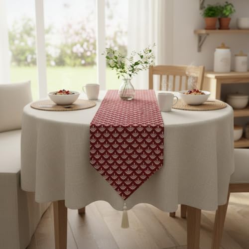 Image of COZY FURNISH Floral Printed Microfiber Cotton Table Runner for 6 Seater Dining Table & Runner with Tassels - 13x72 Inches Decorative Home Kitchen Table Linen