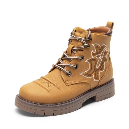 DREAM PAIRS Boys Girls Combat Ankle Boots Cowboy Cowgirl Western Embroidered Side Zipper Booties Toddler/Little Kid/Big Kid 9 Toddler Camel