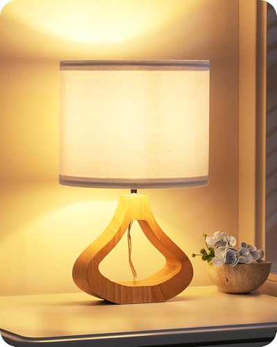 EDISHINE Bedside Table Lamp, Table Lamp with White Linen Shade an...