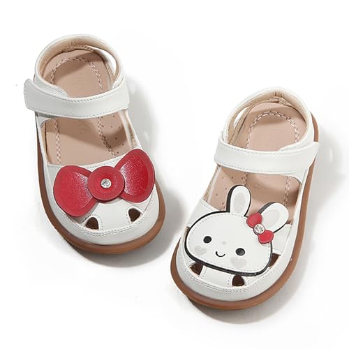 Image of Toddler Girl Sandals with Flower, ‌Breathable Leather kids Closed Toe Sandals, Soft Rubber Non-Slip Summer Shoes for Little Girls 2-7 Years