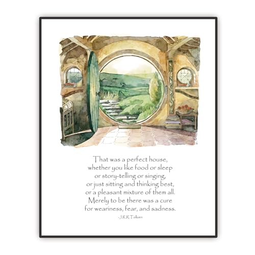 SWITHOM Inspirational Quote Print, That Was a Perfect House, Hobbit Hole House Watercolor Poster Wall Art Home Decor, Green Poster Wall Decor for Living Room Bedroom, Unframed (11X14 inch)