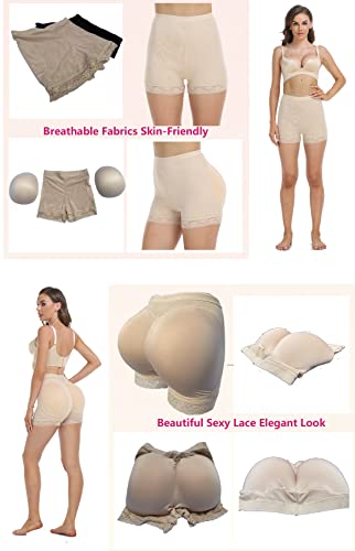 Bimei Lace 2Ps Butt Lifter Enhancer Hip Padded Panties Butt Pads For Bigger Butt Seamless Boyshort Underwear For Women B21 (X-Large, Beige) #TOP3