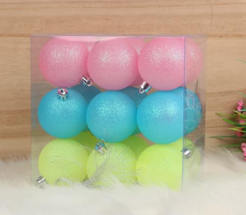 YYCRAFT 18ct Christmas Ball Ornaments 6CM for Xmas Tree Christmas Decorations Shatterproof Hooks Included (Glitter Baby Pink/Baby Blue/Yellow, M)