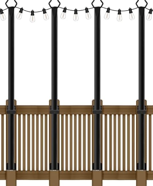 AILBTON 4 Pack 5Ft String Light Poles,Light Poles for Outside String Lights,Outdoor Light Poles with Fence Bracket,Metal Pole Stand for Patio,Backyard,Deck