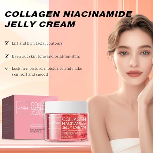Collagen Jelly Cream For Face Skin Care Niacinamide &Freeze-Dried Hydrolyzed Collagen Anti-Aging Face Moisturizer Cream,Moisturizes& Firmness & Elasticity & Evens Skin Tone-50g - Image 5