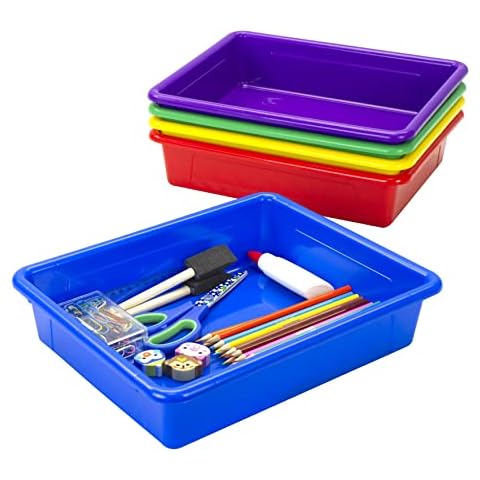Storex Letter Size Flat Storage Tray – Organizer Bin for Classroom, Office and Home, Assorted Colors, 5-Pack (62514E05C) Cover