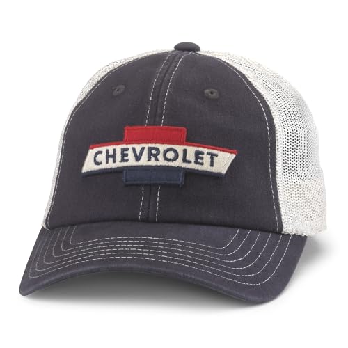 AMERICAN NEEDLE Unisex Chevrolet Orville Adjustable Snapback Baseball Hat Stone/Navy (EM005A-CHEVY-STNV)