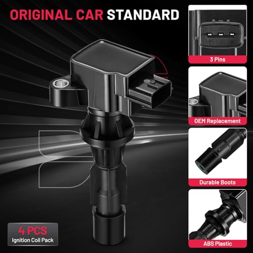 Image of BDFHYK Ignition Coil Pack UF540 Set of 4 Compatible with Mazda 2006-2015 MX-5 Miata, 2006-2013 3, 2006-2013 6, 2007-2012 CX-7 2.0L 2.3L 2.5L L4 Replacement for L3G18100A L3G218100