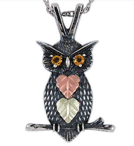 Antiqued Sterling Silver Citrine Owl Pendant Necklace, 12k Green and Rose Gold Black Hills Gold3