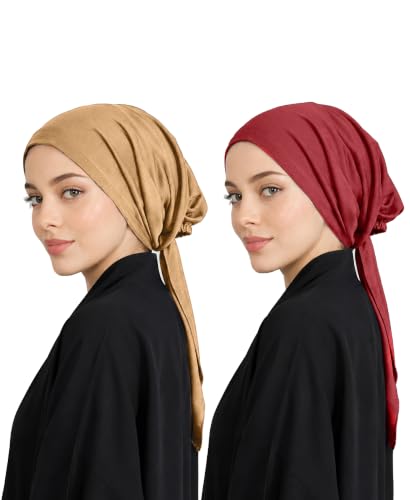Image of Mehar Women's Hair Ponytail Cap Set of 2 | Soft Stretchable Polyester Hijab Inner Cap | Adjustable Tie-Back | Scarf & Helmet Inner | One Size Fits All