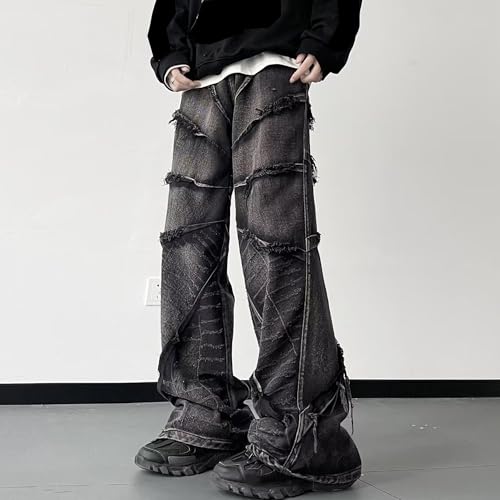 Stacked Jeans Men Mens Baggy Jeans Patchwork Sewn Details & Ripped Streetwear Look with Pockets4