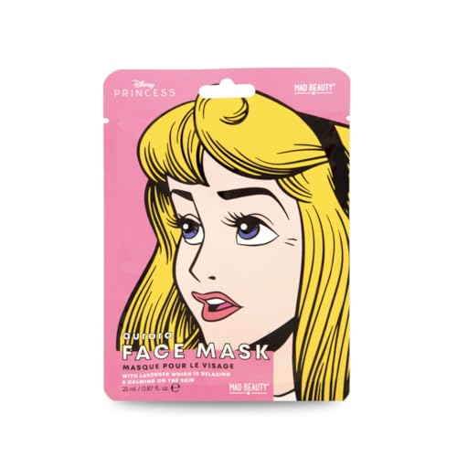 MAD BEAUTY DISNEY Princess Aurora Face Masks, Lavender Infused Sheet Masks, Heals Damaged Skin, Calming, Anti-Inflammatory, Detoxifying