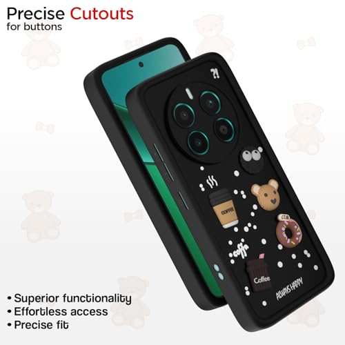 Image of Pikkme Back Cover for Realme 12 Plus 5G / P1 5G / Narzo 70 5G / 70 Pro 5G | Cute Fun Cartoon 3D Bear Silicone Full Body Protection Bumper Cover (Black)
