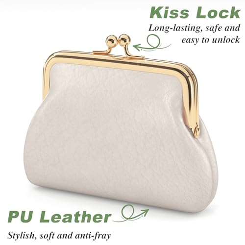 Image of Coin Purse, Small PU Leather Change Purse, Coin Wallet with Clasp, Car Change Holder Pouch for Woman Men Kids Girls, Apricot