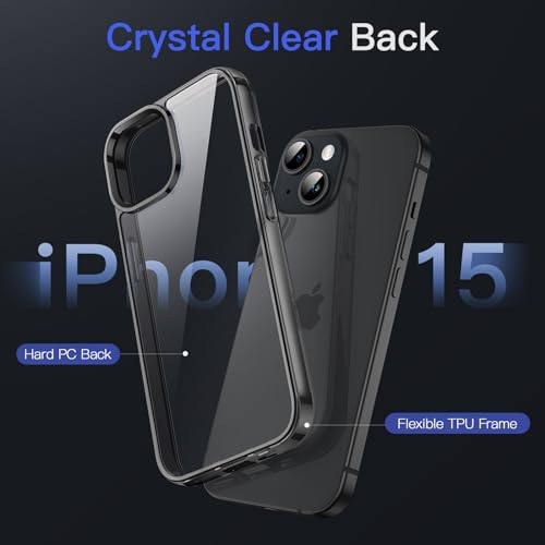 Image of JETech Case for iPhone 15 6.1-Inch, Non-Yellowing Phone Bumper Cover, Anti-Scratch Clear Back (Black)