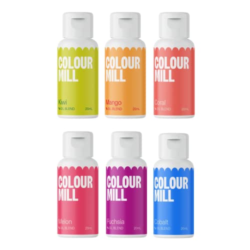 Image of Colour Mill Oil Blend Food Coloring, Tropical Pack - 20 Milliliters Each of 6 Colors: Coral, Cobalt, Fuchsia, Kiwi, Mango and Melon