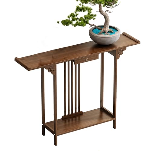 YGER JZGB Mesa de Entrada, Mesa Recibidor Entrada con Cajones, Estilo Oriental, de Bambú y Don Estantes, Ideal para Sala de Estar, Dormitorio y Pasillo(Brown,80x20x80cm/31x8x31in)