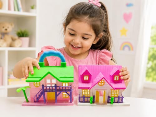 Image of OKU 1 Doll House Play Set for Girls, Mini Toy House with Furniture Accessories, Pretend Play Cottage House Educational Role Play Toy for Kids 3+ Years Birthday Gift