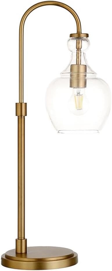 Pemberly Row Traditional Table Lamp, 27 in Brushed Brass Metal Base, Clear Glass Dome Shade, Mid-Century Farmhouse Design, Desk or Bedside Lighting with 6 ft Cord