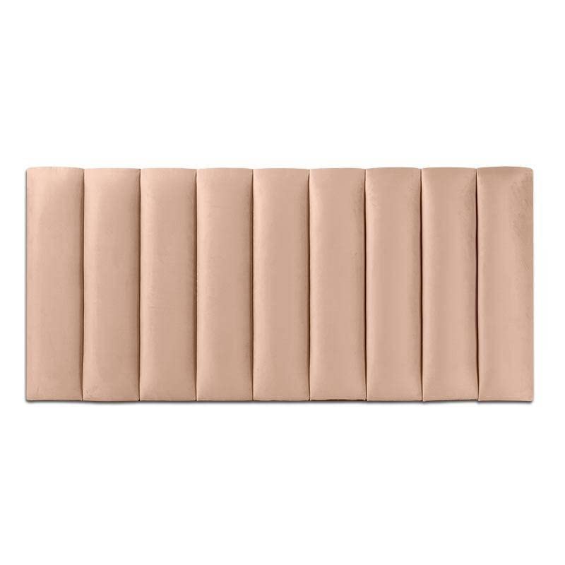 Ventadecolchones - Cabecero de Cama Tapizado en Terciopelo Beige, Modelo con Franjas Verticales Corto. Acolchado 8 cm Grosor. Medida 136 x 70 cm para Cama de 120 ó 135 cm