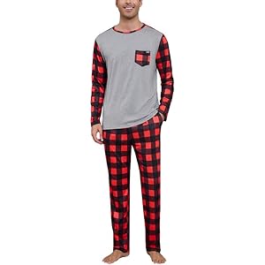 Marvmys Mens Pajama Set Long Sleeve Pajamas Soft Pjs Sleepwear Loungwear Comfy Sleep Sets with Pockets S-3XL XX-Large A-red Plaid