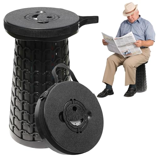 Image of ALEVMOOM 18 inch Collapsible Stool, 800lbs Max Weight, Heavy Duty Portable Retractable Folding Telescoping Foldable Camping Stool for Adults Outdoor Fishing Travel BBQ (Black)