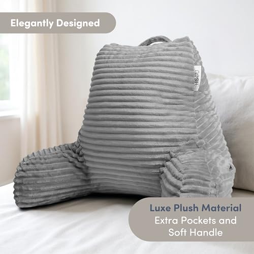 Image of Nestl Reading Pillow with Shredded Memory Foam, Luxe Cut Plush Back Pillow for Sitting Up in Bed, Back and Arms Adjustable Support for Adult & Teens, Backrest Pillows with Washable Cover Light Grey