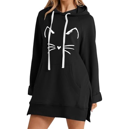 Vhersily Vestido de mujer casual con estampado de corazón con capucha elegante con cordón y bolsillos de invierno sexy chic mini vestido slim fit vestido de noche disfraces de princesa regalo Año
