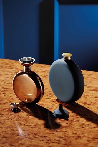 Image of Barcraft Premium Stainless Steel Hip Flask with Decanting Funnel for thinKitchen, 350 ml - Matte Black Pocket Flask with Gold Cap - Luxury Gifting for Whisky & Spirits