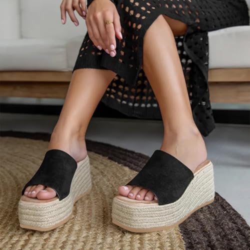 Women Platform Wedges Open Toe Espadrille Sandals Slip On High Heel Mules Comfy Summer Dress Slides Shoes Size 4-16 US4