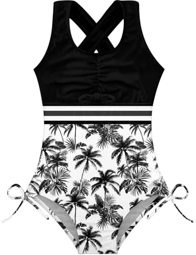 Image of BFUSTYLE Girls One Piece Swimsuit Cute Striped Bathing Suit Hawaii Swimwear 6-17 Years