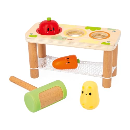 Janod, Whack-A-Farm Vegetable Game, Children’s Early-learning Toy, 3 Garden Vegetables + 1 Mallet, Develops Fine Motor Skills - Image 2