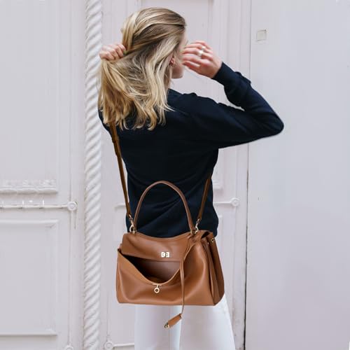 Image of hedexe Genuine Leather Tote Bag for Women: Soft Cowhide Shoulder Handbags for Ladies - Satchel Purse for Travel Work(Large)