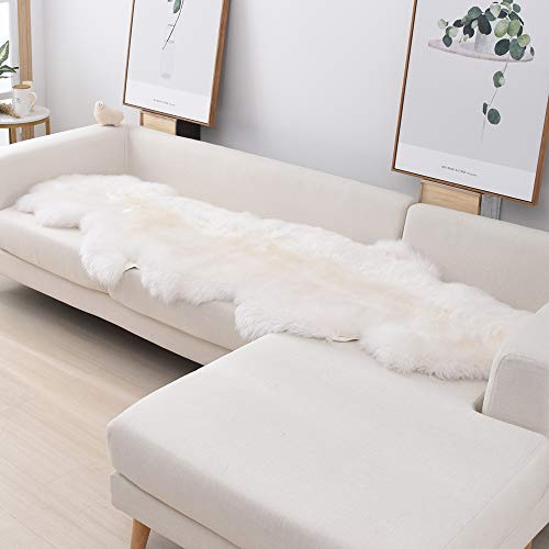 Fluffy Genuine New Zealand Sheepskin Area Rug For Soft Fur Pray Throw Pup Irregular Rug, Chair Sofa Seat Cover, Bedroom, Living Room, Double Pelt (Ivory, 2X6Ft) #TOP4