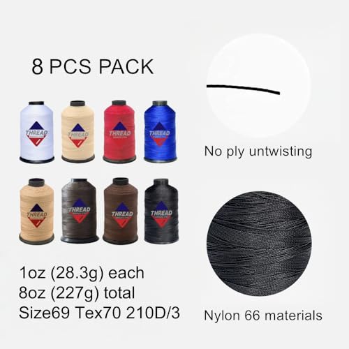 Sissewpro 1oz 375 Yds Each 8 Pack Upholstery Thread Heavy Duty Tex 70 Bonded Nylon Thread for Sewing Leather Machine Hand Repair, Canvas, Denim, Carpet,Beading, Hair Weaving #69 Thread 8oz Color Set by SISSEW PRO - Used condition - Image 5