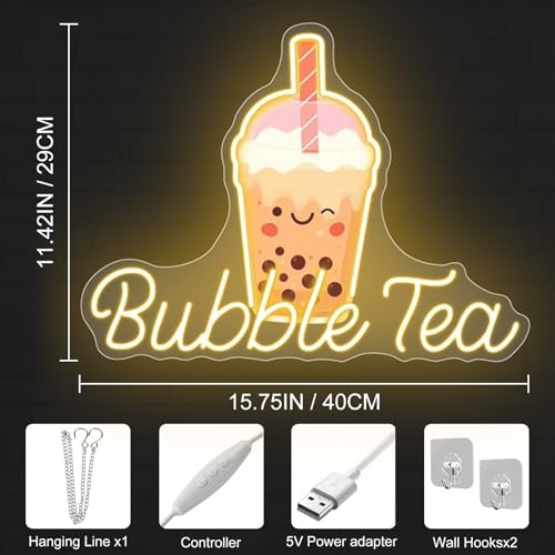 Image of Bubble Tea Neon Sign, Boba Tea Milk Tea LED Neon Light Drinks Coffee Bar Shop Wall Decor Art Personalized Restaurant Welcome, Coffee Dessert Shop Bubble Boba Tea Party Office Bedroom,Warm white