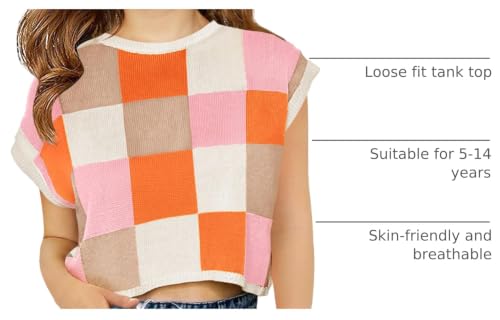 Image of Haloumoning Girls Summer Crop Tops Color Block Vest Cute Tanks Cap Sleeve Tee Loose Kids Knit Top 5-14 Years